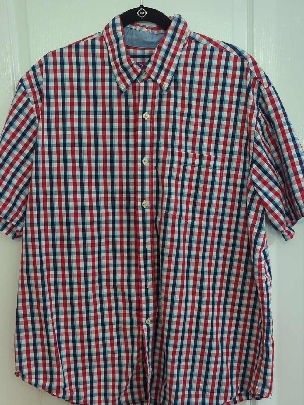 Izod Men's Red & Blue Short-Sleeve Plaid Button-Down Shirt. XL